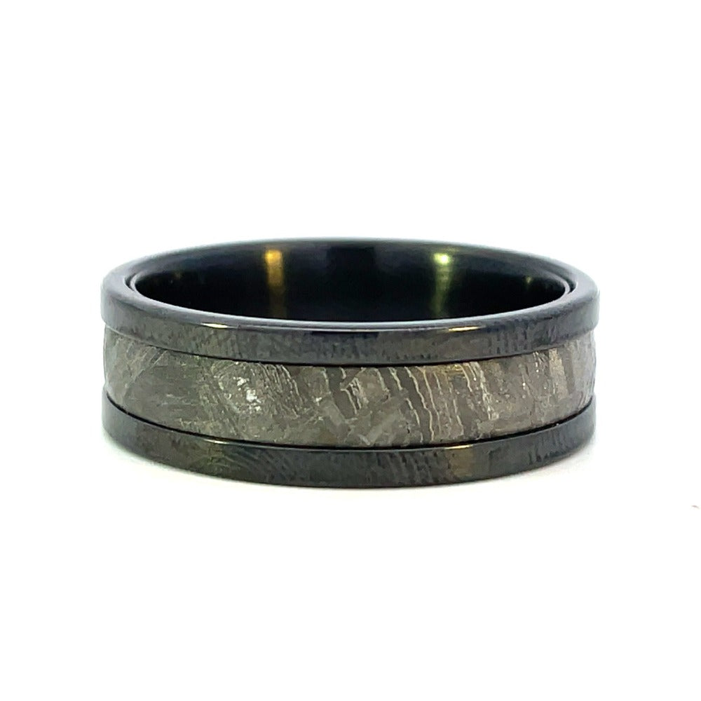 Men's 8mm Black Zirconium Ring with Meteorite Inlay