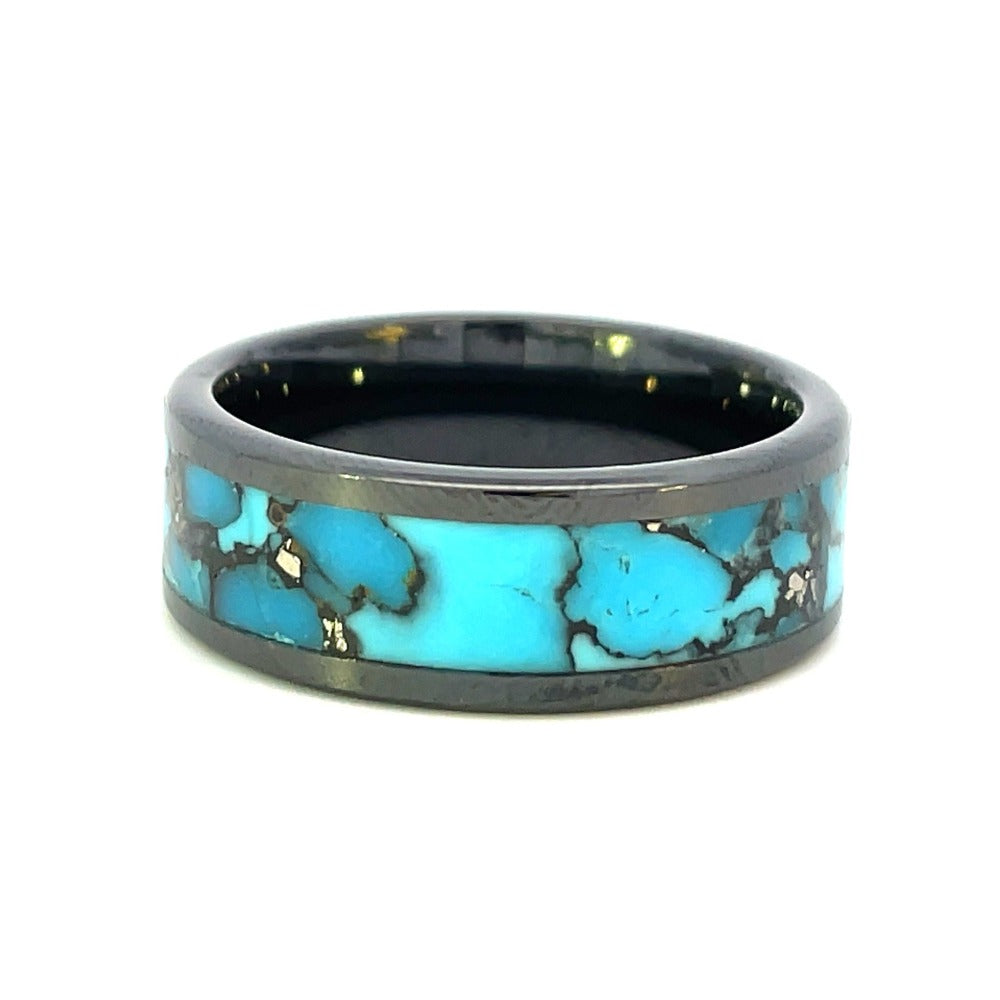 Men's 8mm Black Ceramic Band with Reconstituted Turquoise Inlay 