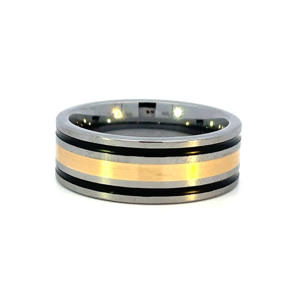 Men's 8mm Tungsten Band with Black Cerakote and 14K Yellow Gold