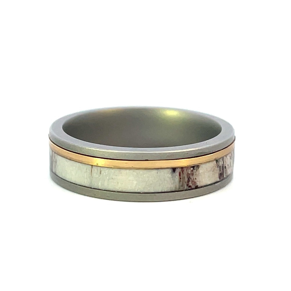 Men's 6mm Cobalt Band with Antler and Gold Inlay side 1