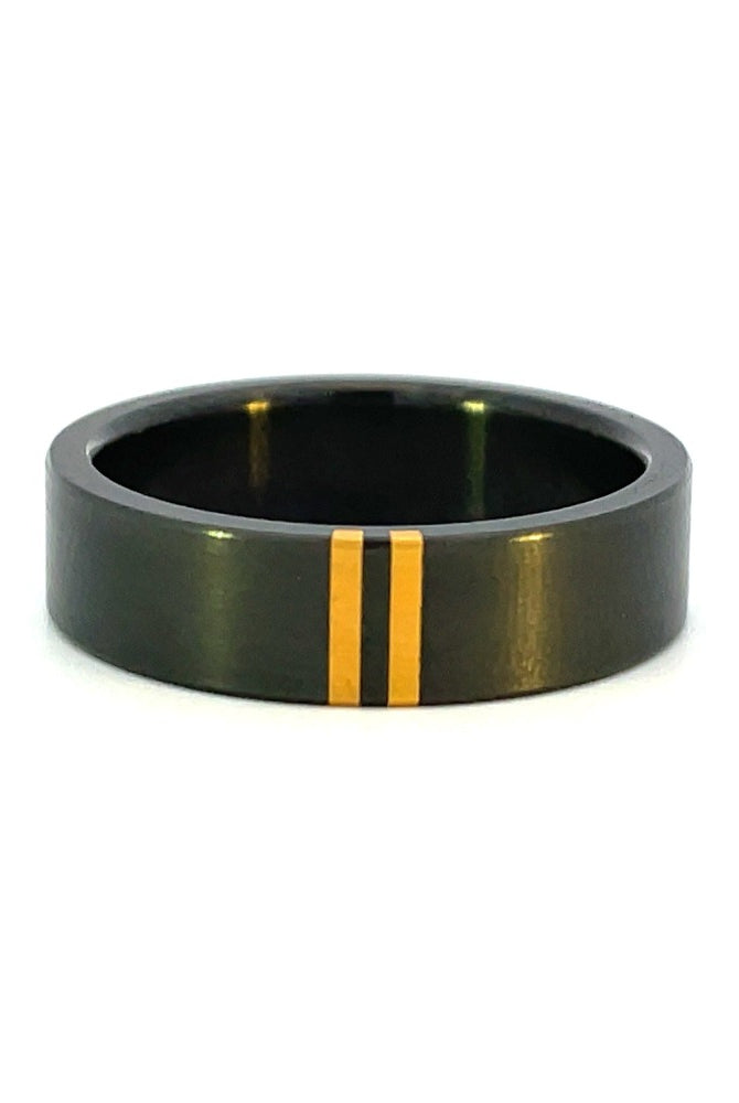 Men's 6mm Black Zirconium Band with Perpendicular Yellow Gold Inlay