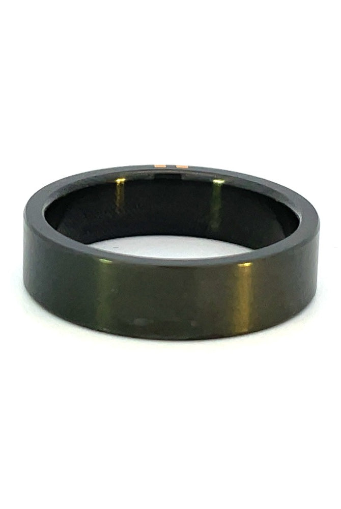 Men's 6mm Black Zirconium Band with Perpendicular Yellow Gold Inlay side 2