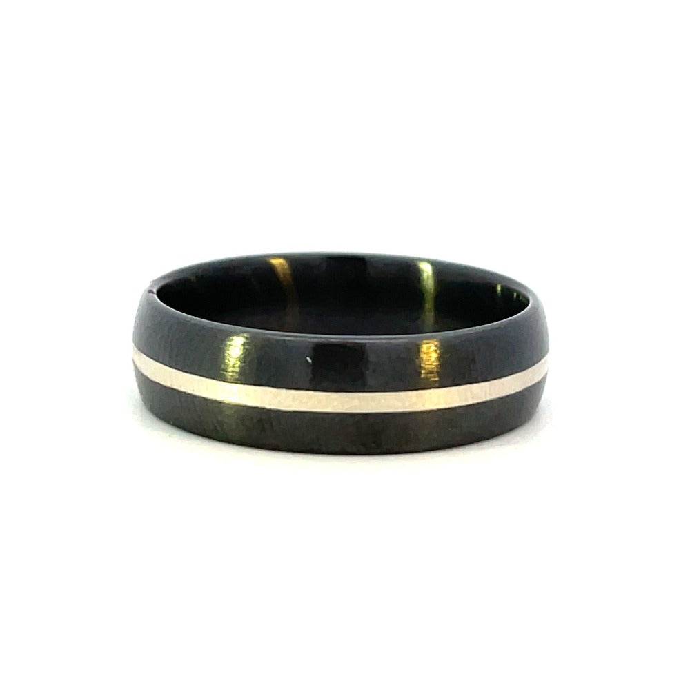 Men's 6mm Zirconium Dome Wedding Band with 14K White Gold Inlay