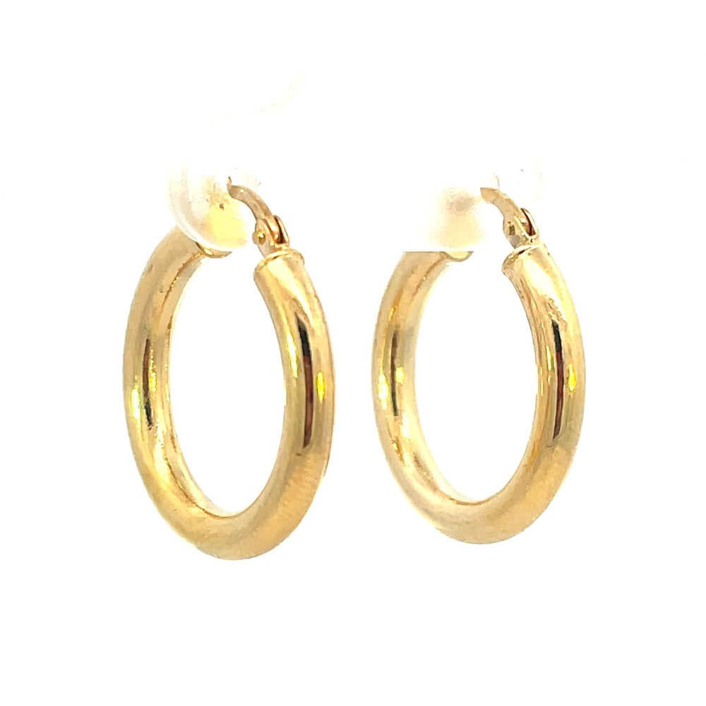 14K Gold Round Hoop Earrings 15mm