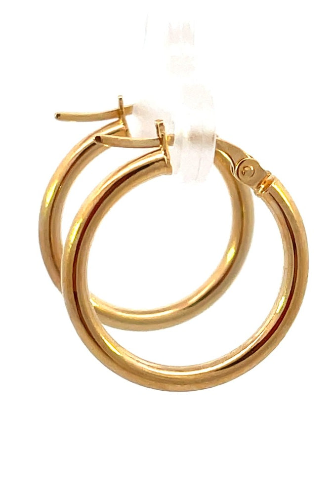 14K Gold 15mm Round Hoop Earrings backs