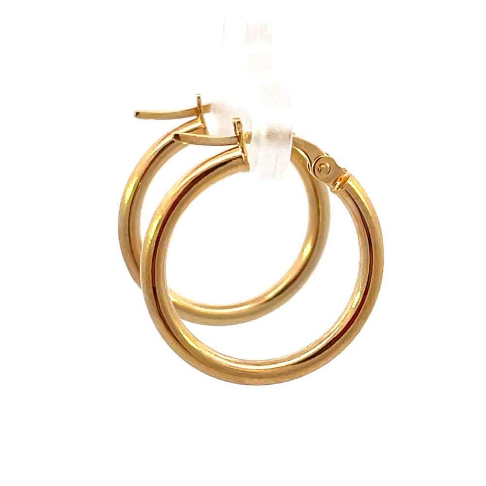 14K Gold 15mm Round Hoop Earrings backs