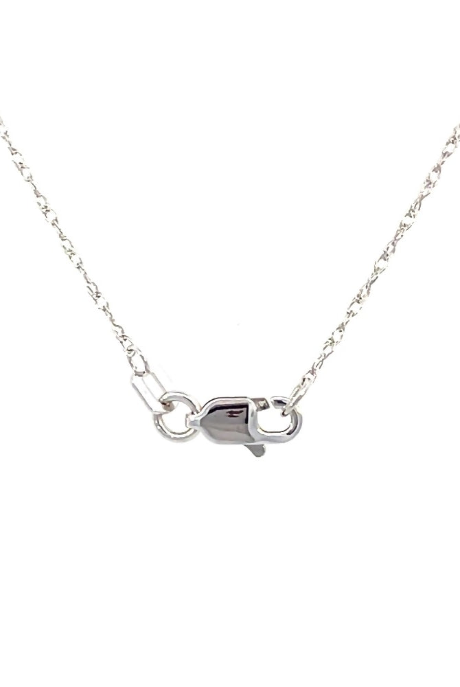 detail view of clasp on 14k white gold pendant rope chain