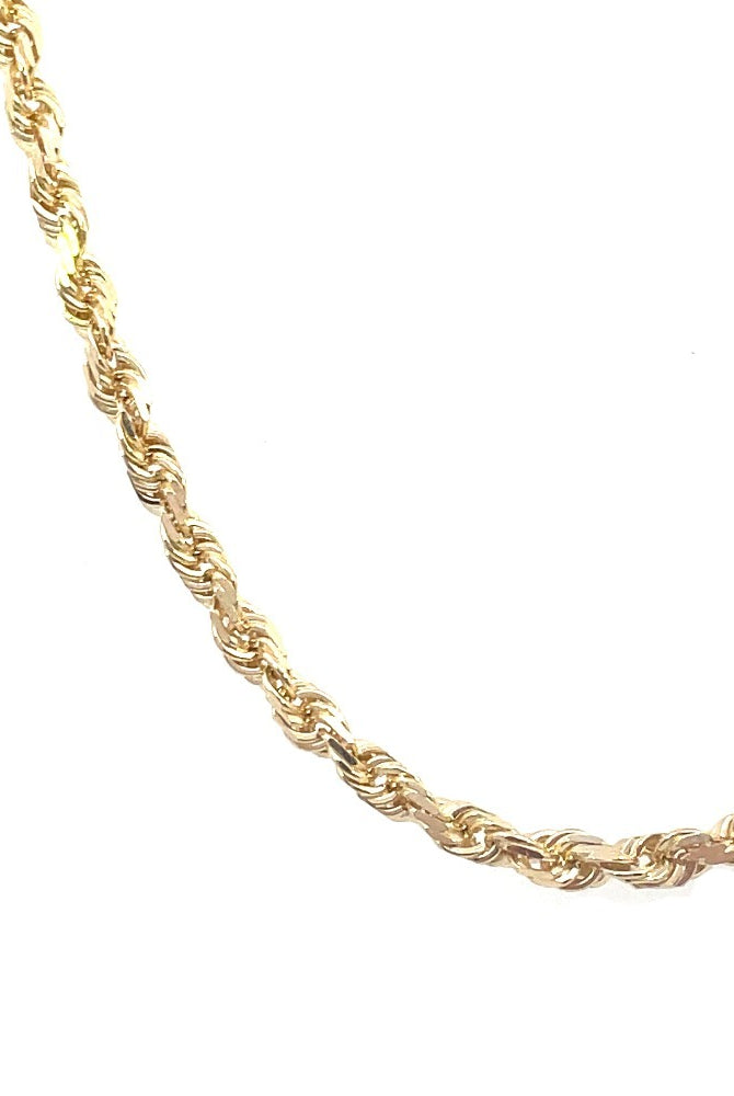 10K Gold Diamond Cut Rope Chain Necklace close up