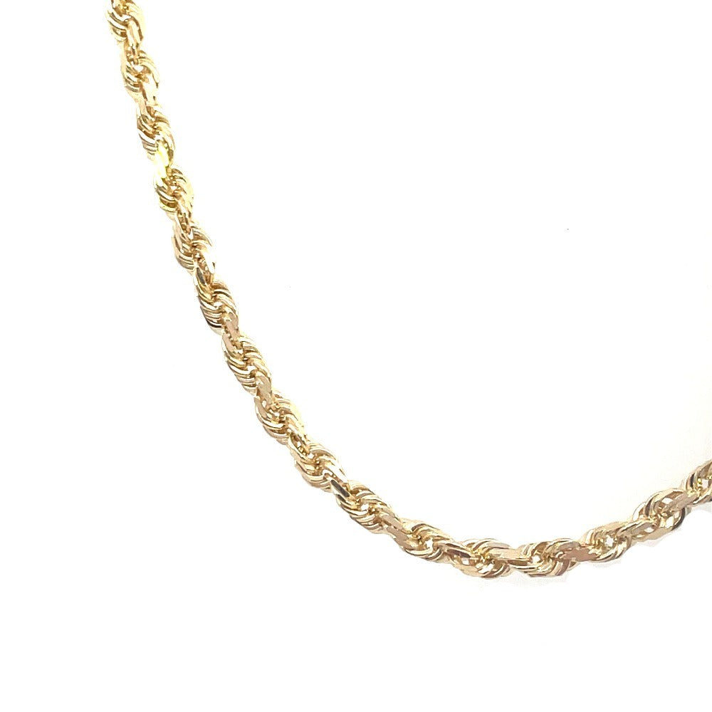 10K Gold Diamond Cut Rope Chain Necklace close up
