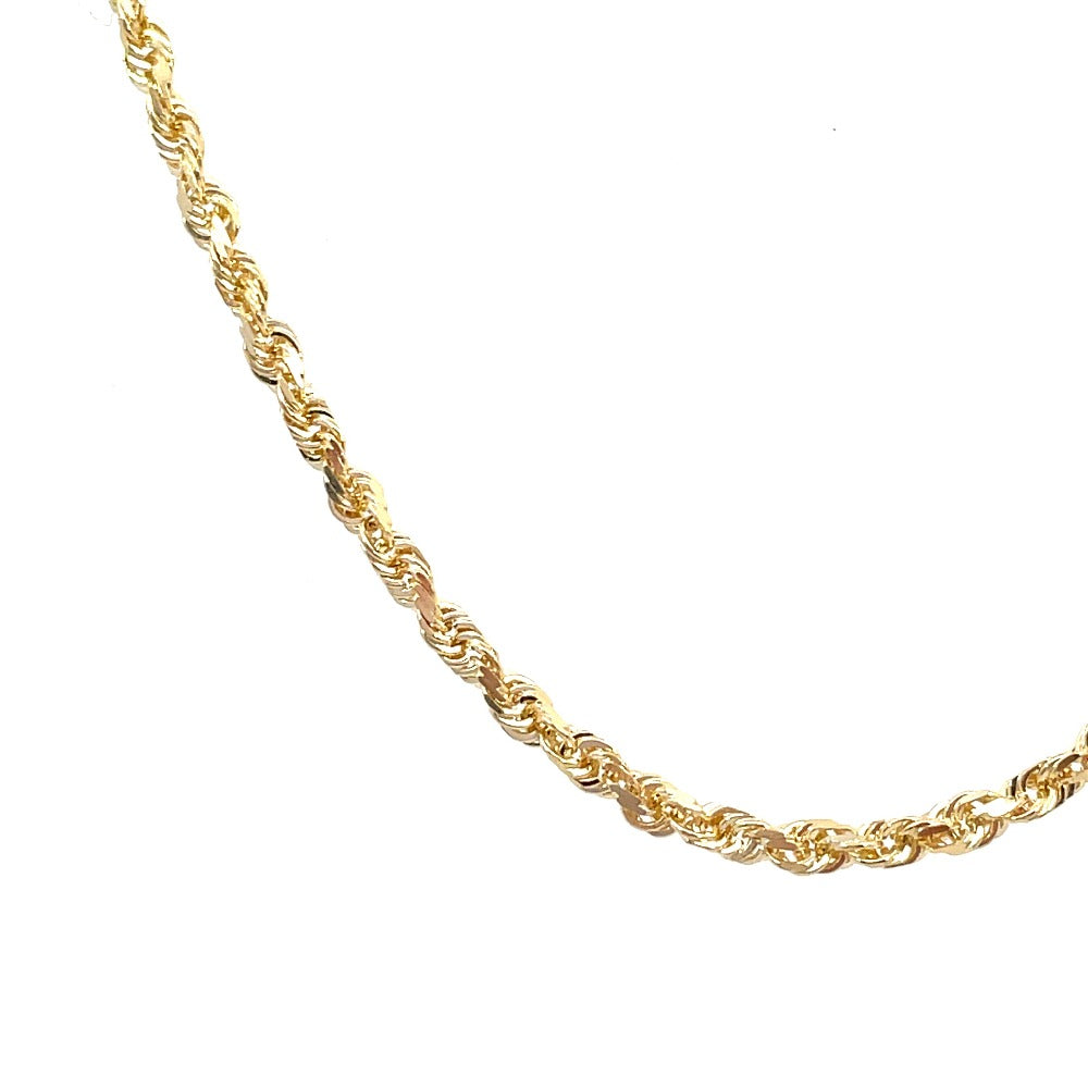 10K Yellow Gold Diamond Cut Rope Chain Necklace close up