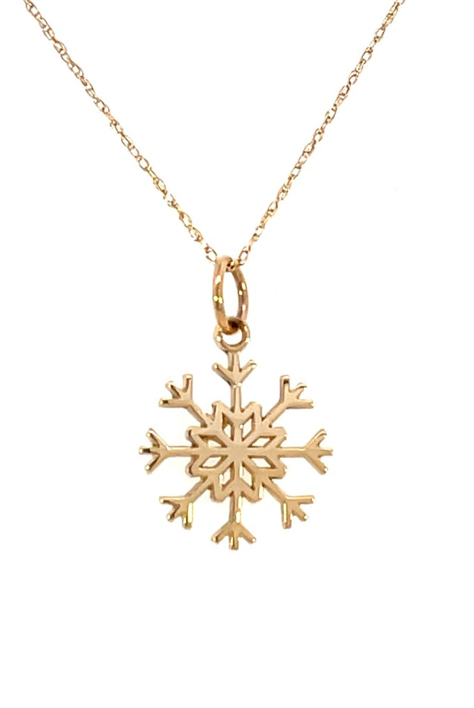 front view of 14ky gold snowflake pendant