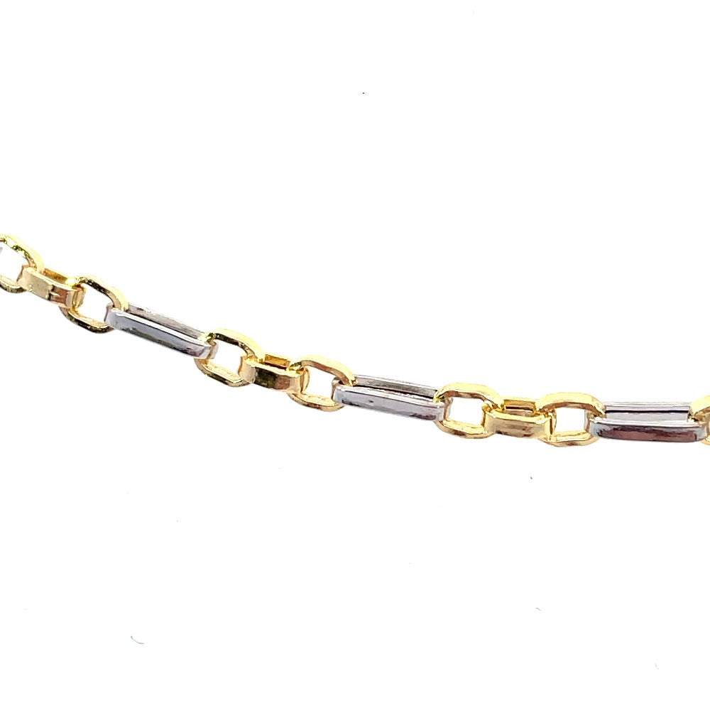 14K Two-Toned Figaro Square and Rolo Bracelet close up