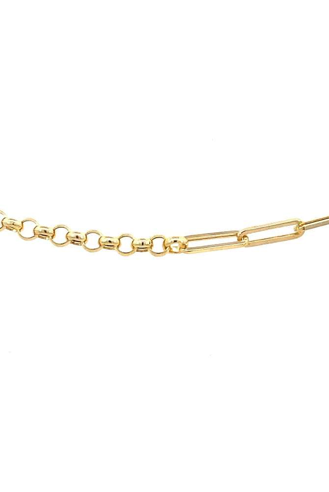 14K Gold Split Paperclip and Rolo Chain Bracelet