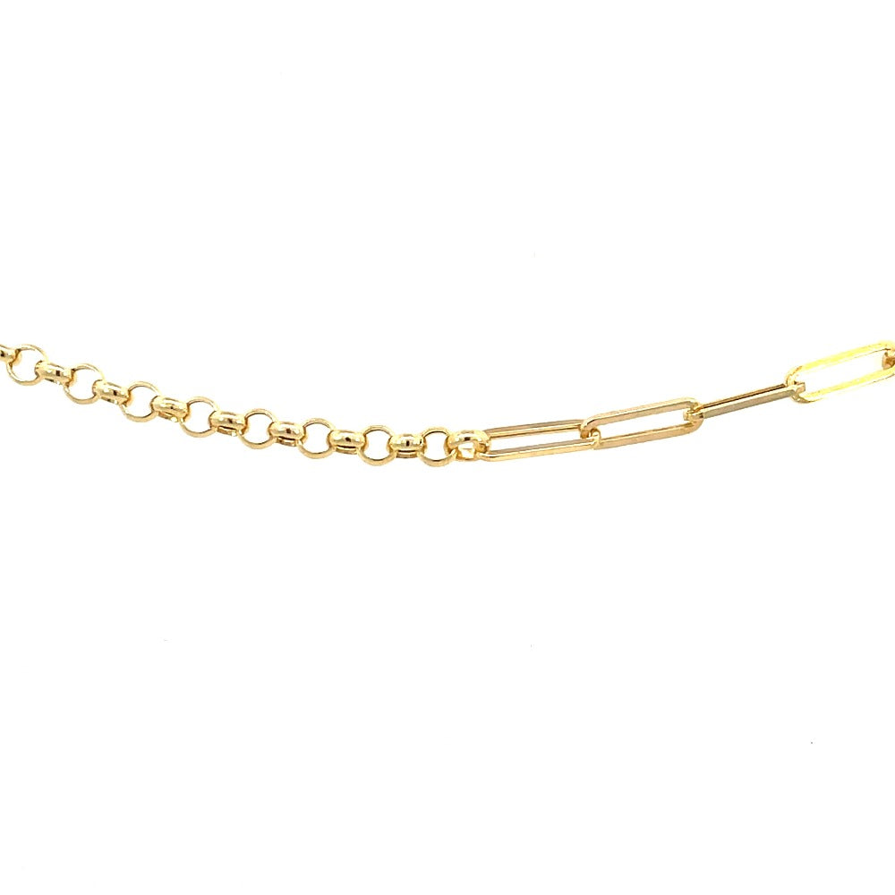 14K Gold Split Paperclip and Rolo Chain Bracelet