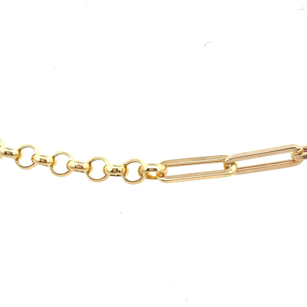 14K Gold Split Paperclip and Rolo Chain Bracelet up close