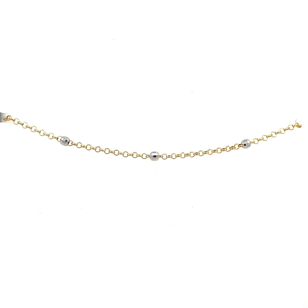 14K Two-Tone Diamond Cut Bead Station Bracelet