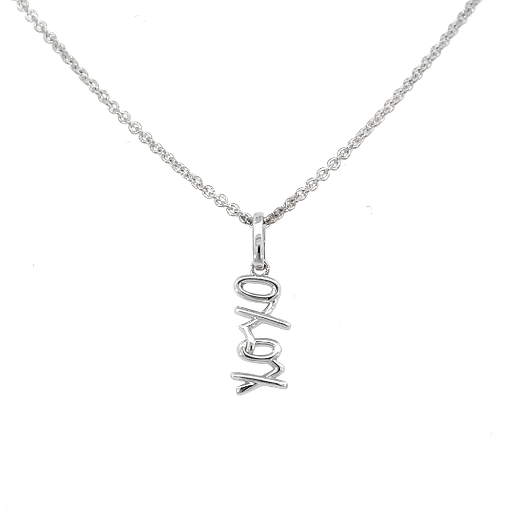Sterling silver xoxo pendant on cable chain.