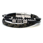 Layered Black Onyx and Leather 3 Strand Bracelet