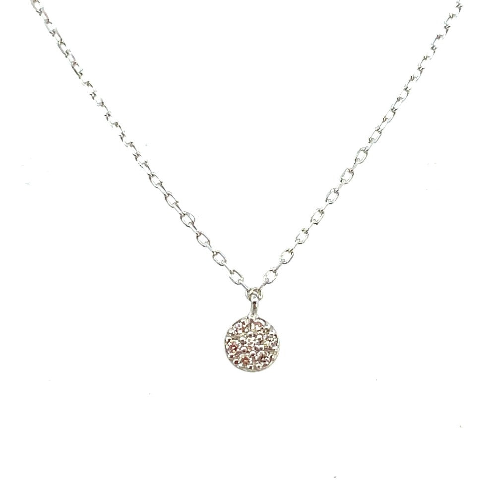 14K White Gold Diamond Disc Pendant up close look