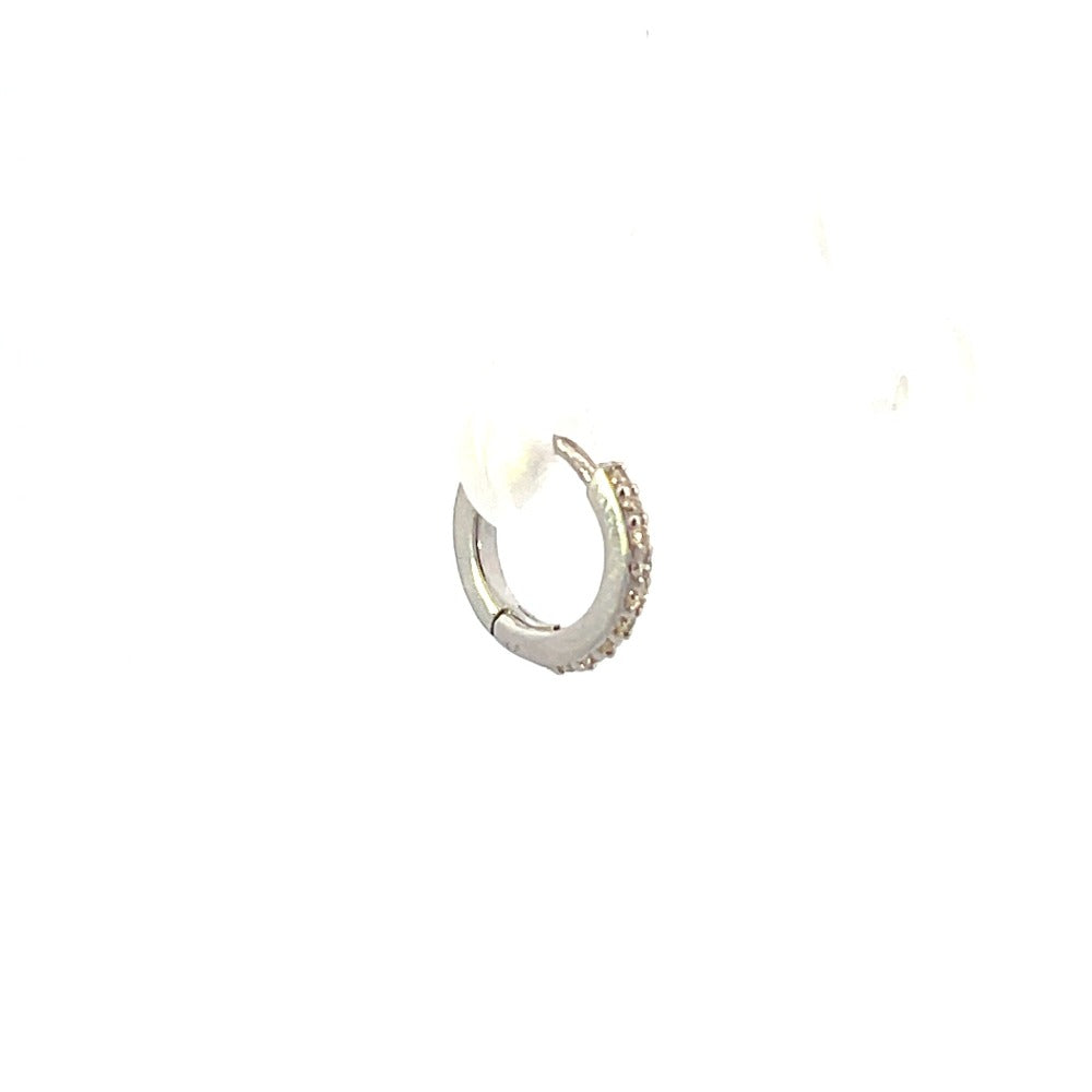 14K White Gold Single Diamond Hoop Earring angle 2