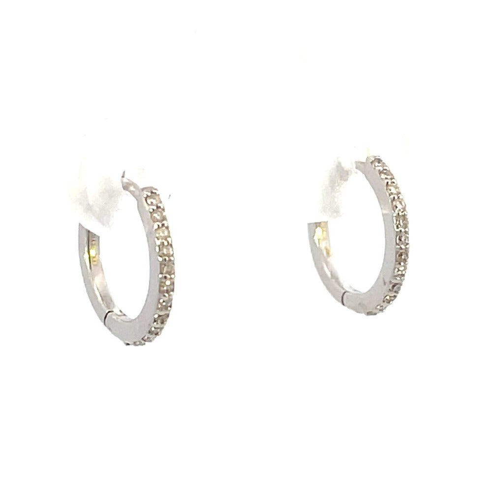 14K White Gold Diamond Hoop Earrings side 1