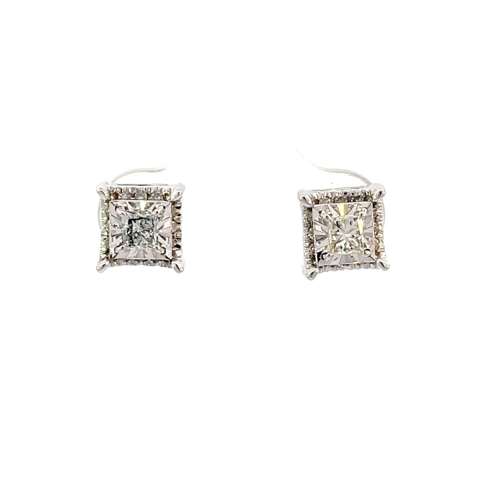 front view of 10kw square diamond earrings.