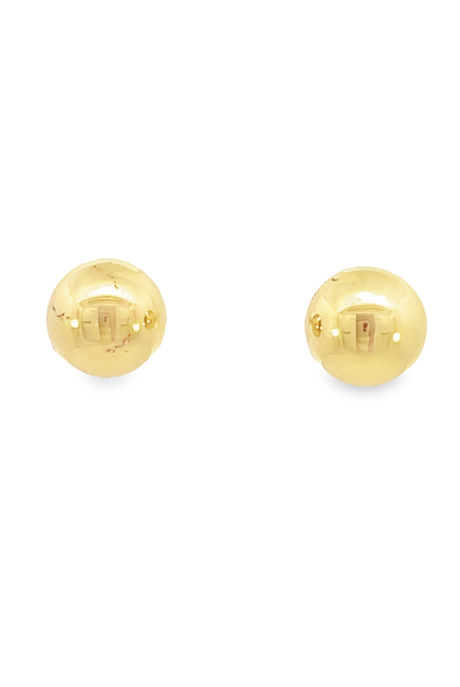 front view of 14KY gold ball stud earrings
