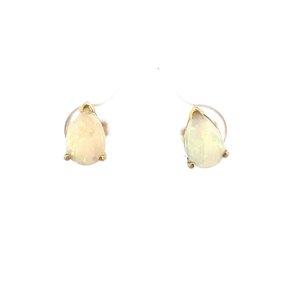 front view of 14ky pear cut opal stud earrings