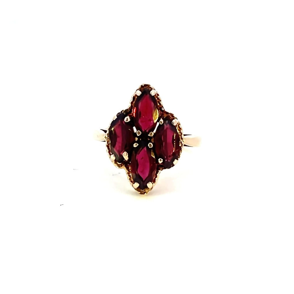 front view of marquise garnet ring