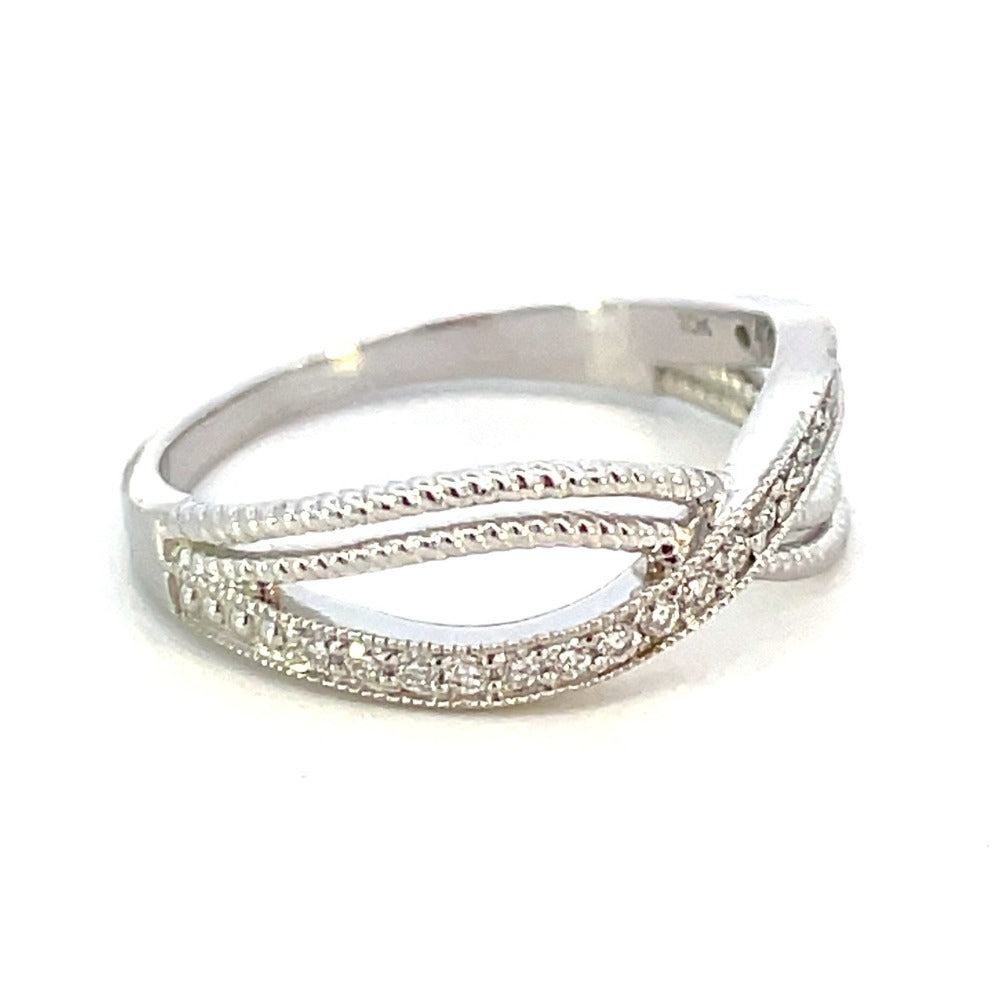 10K White Gold Lab Grown Diamond Criss-Cross Style Ring 1/16 CTW side 1