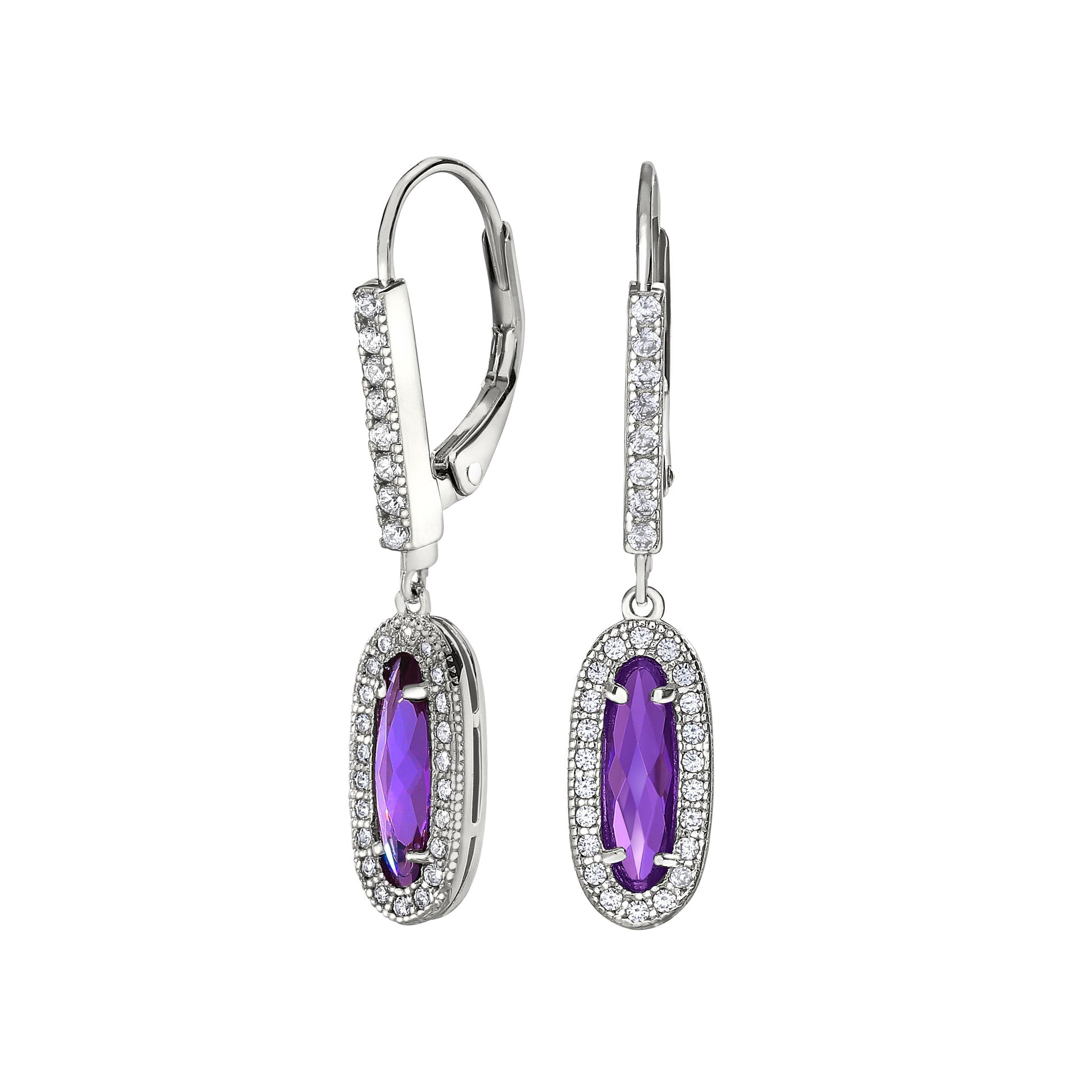 Oblong Simulated Amethyst Drop Earrings (BL2311E-AMETHYST)