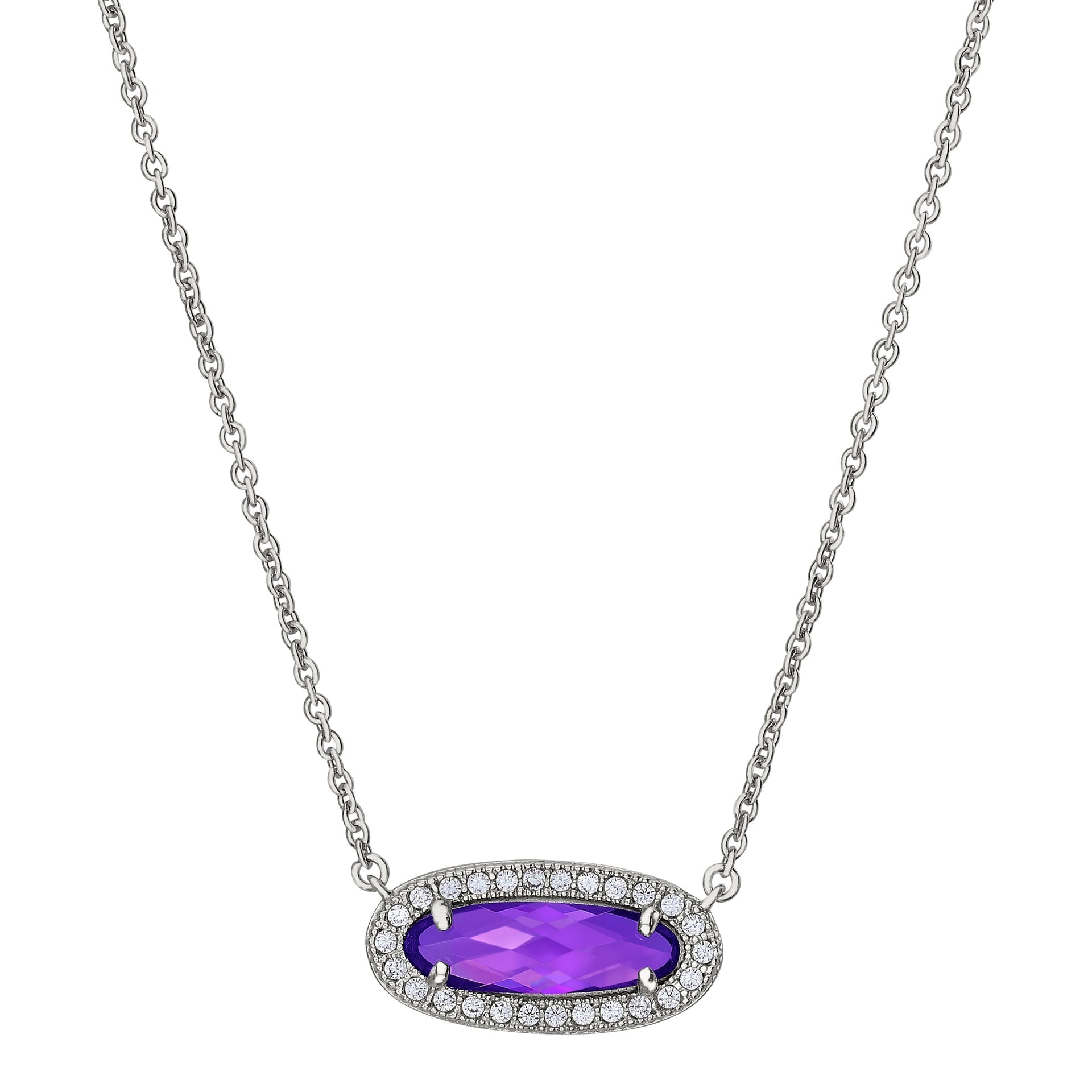 Oblong Simulated Amethyst Necklace (BL2311N-AMETHYST)