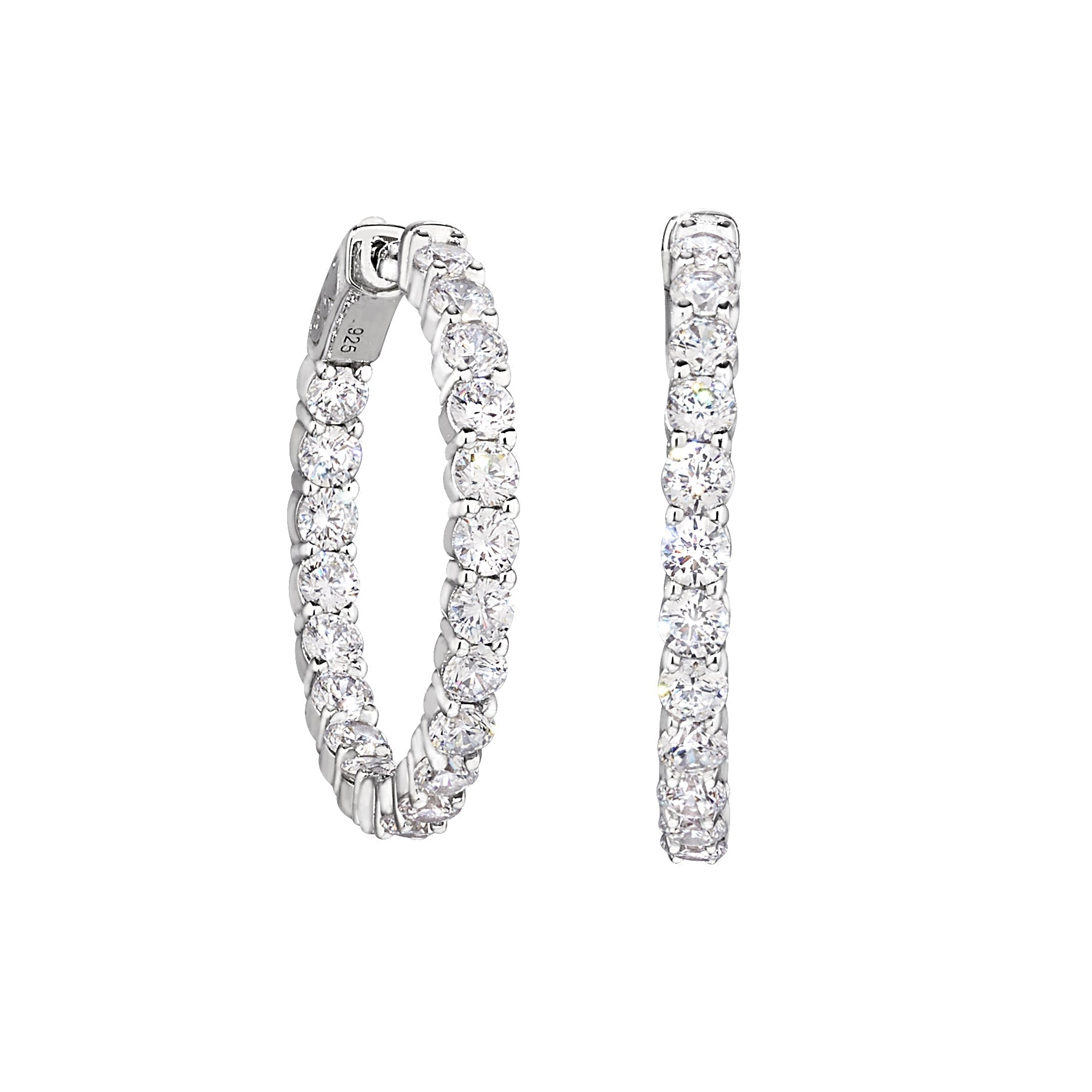 Large Hoop Earrings with Prong Set Inside Out Simulated Diamonds (BL23