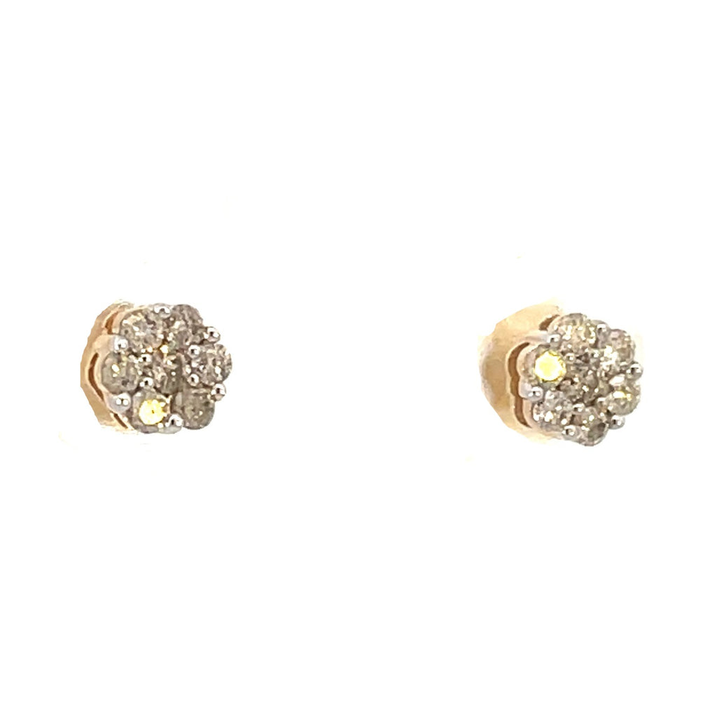 10K Yellow Gold Diamond Cluster Earrings 1/4 CTW sides