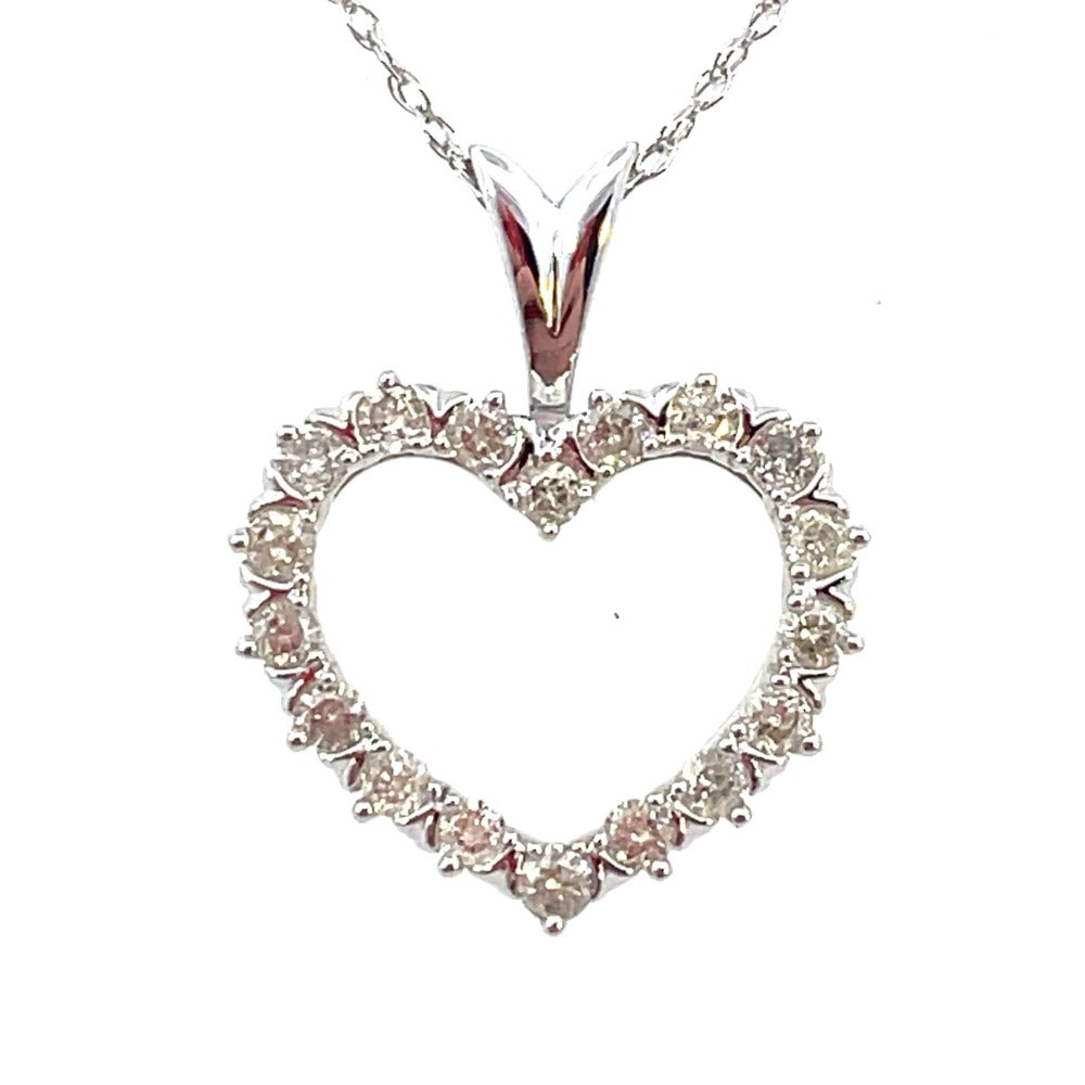 10K White Gold Diamond Heart Pendant 1/4 CTW close up look