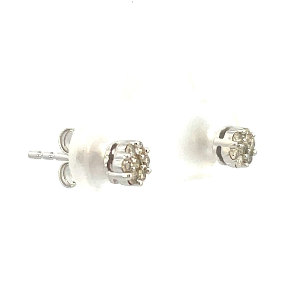 10K White Gold Diamond Cluster Earrings 1/3 CTW backs