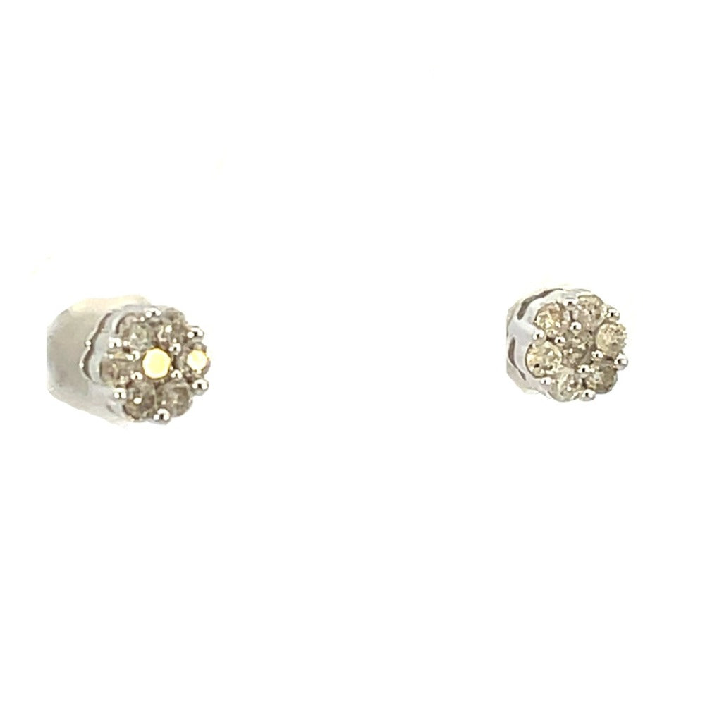 10K White Gold Diamond Cluster Earrings 1/3 CTW sides