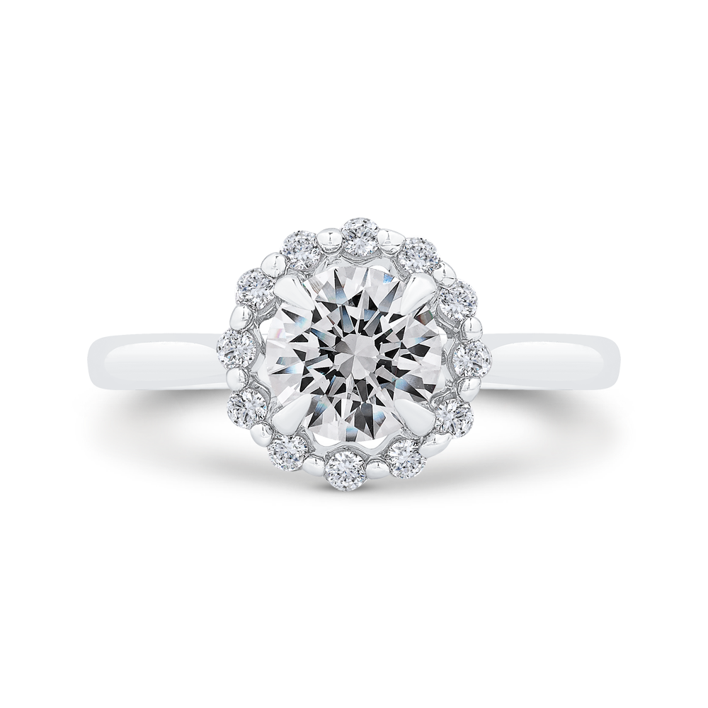 Round Cut Diamond Floral Engagement Ring In 14K White Gold (Semi-Mount ...