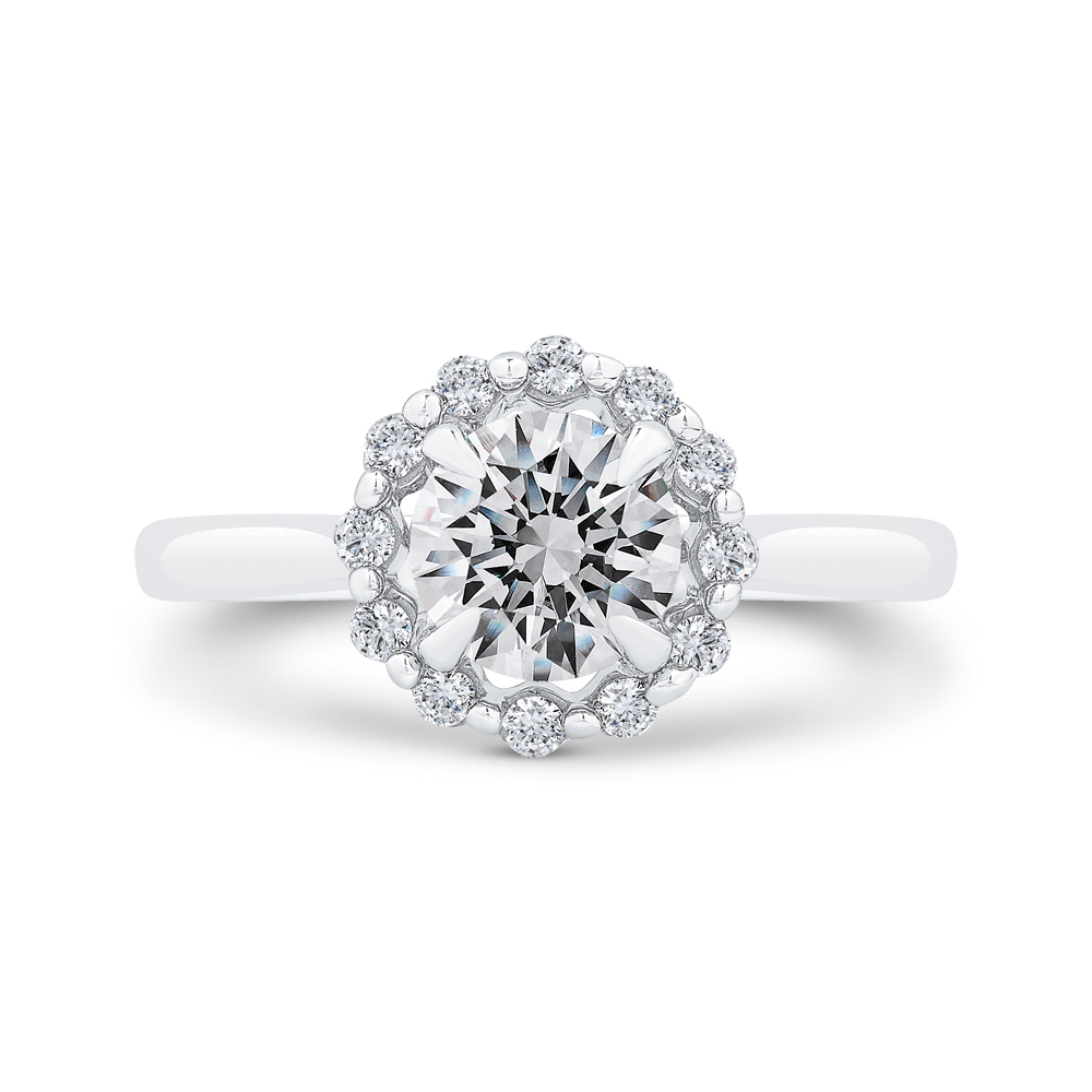round cut diamond floral engagement ring in 14k white gold (semi-mount)