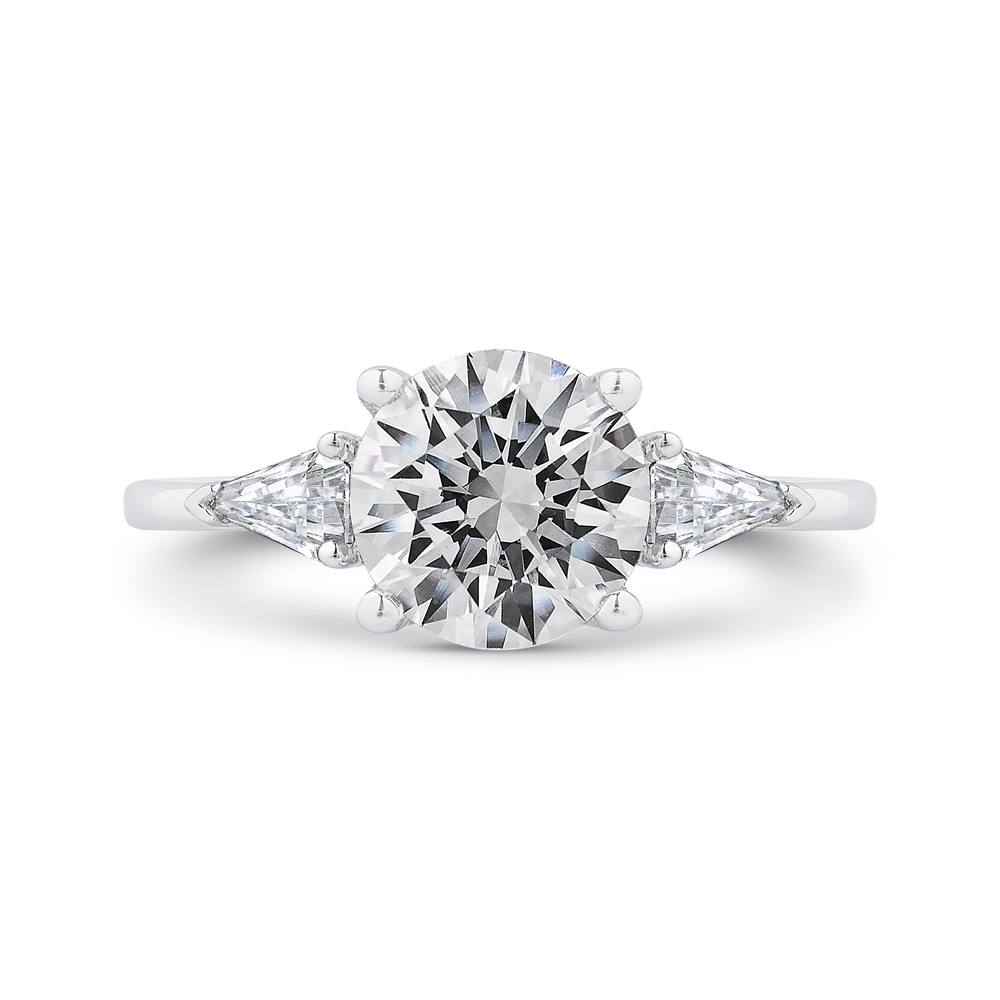 14k white gold three stone engagement ring center round with shield-cut sides diamond - lab diamond ring