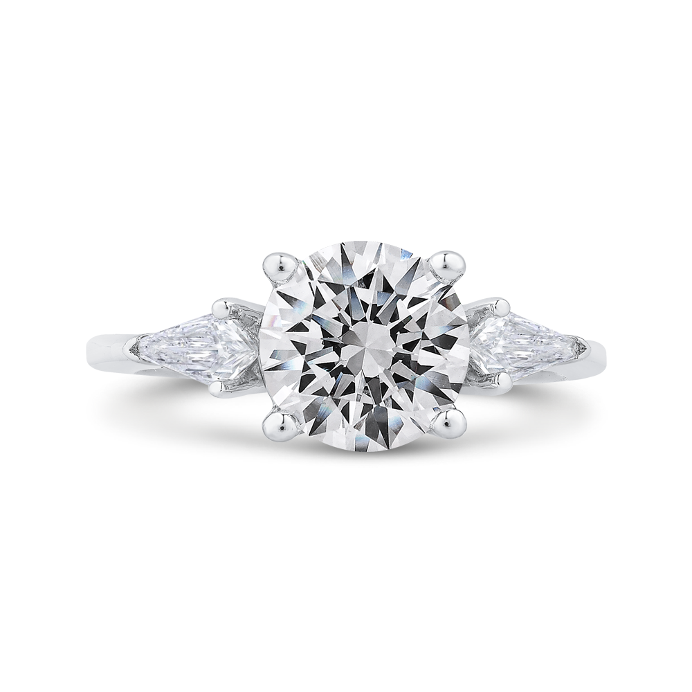 14k white gold three stone engagement ring center oval with kite-cut sides diamond - lab diamond ring