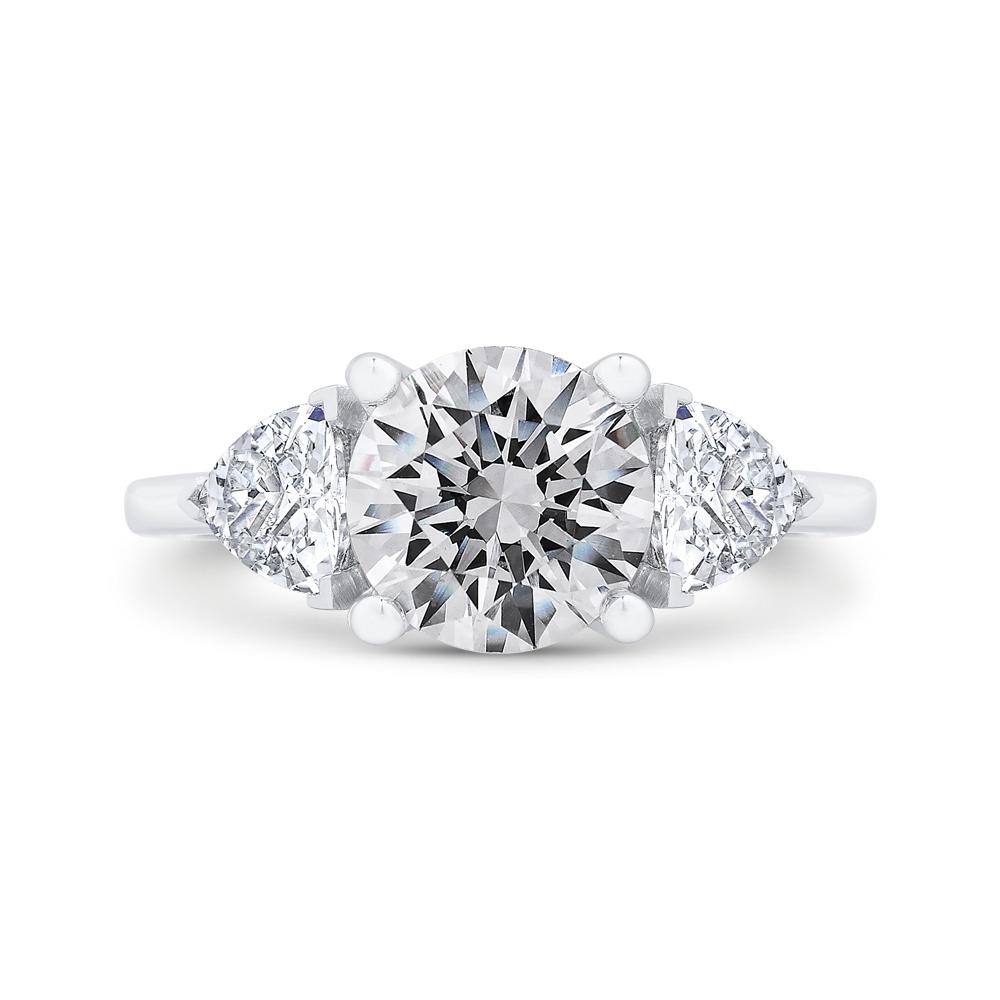 14k white gold three stone engagement ring center round with trillion sides diamond - lab diamond ring