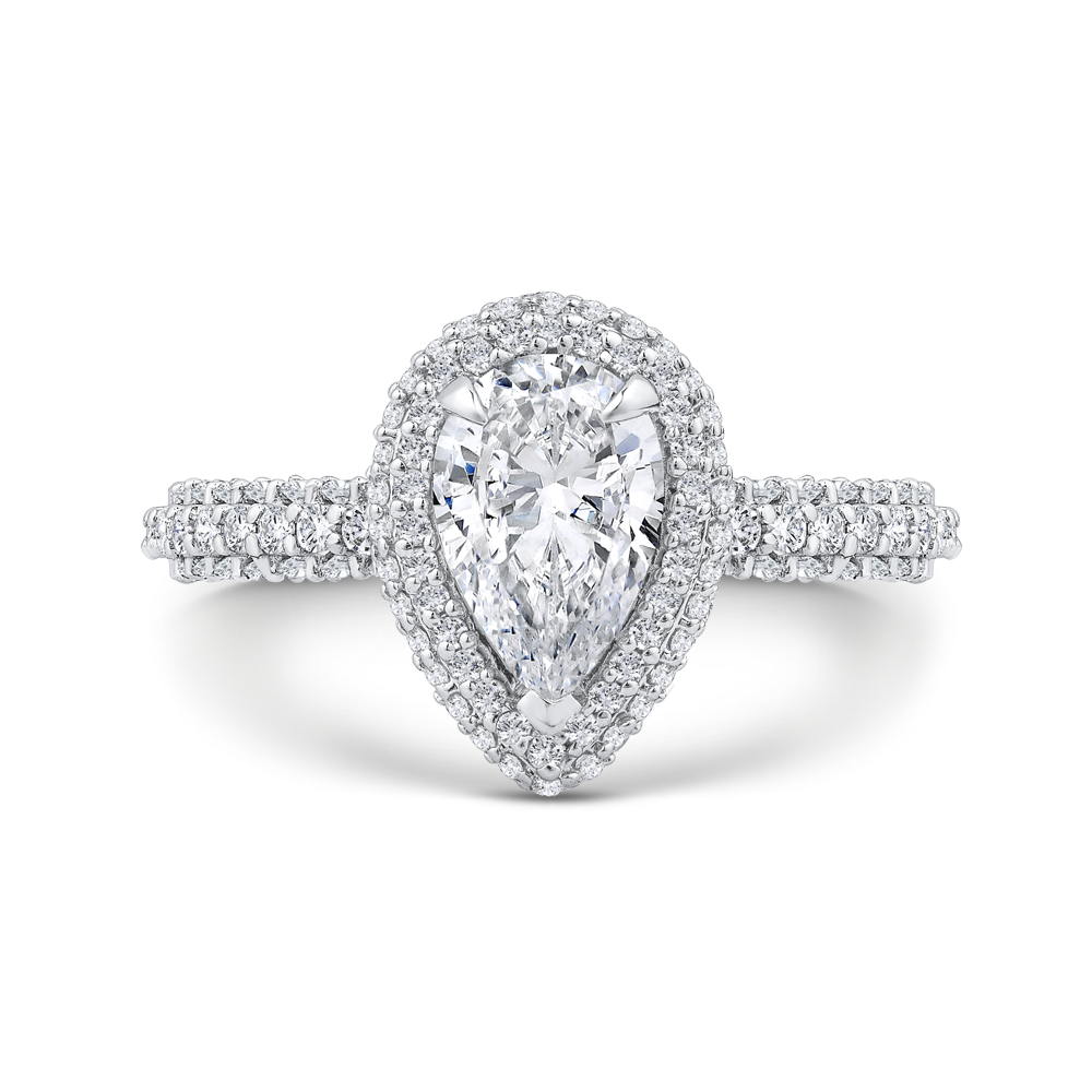 14k white gold pear diamond halo engagement ring (semi-mount)
