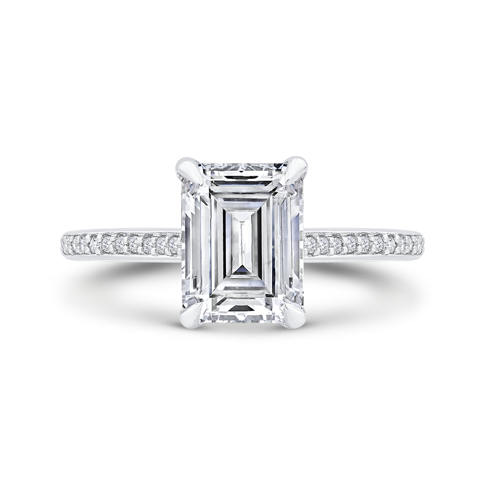 emerald diamond engagement ring in 14k white gold (semi-mount)