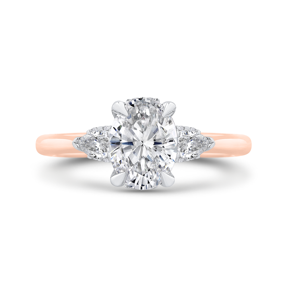 14k two tone gold three stone round diamond engagement ring