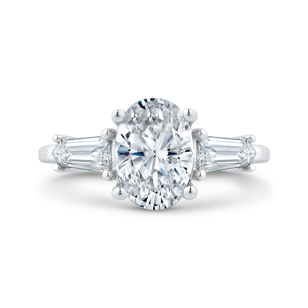 14k white gold three stone engagement ring center oval with bullet-cut sides diamond - lab diamond ring