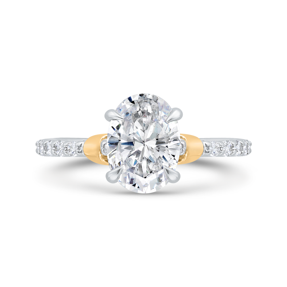 14k two tone gold oval cut diamond engagement ring (semi-mount)