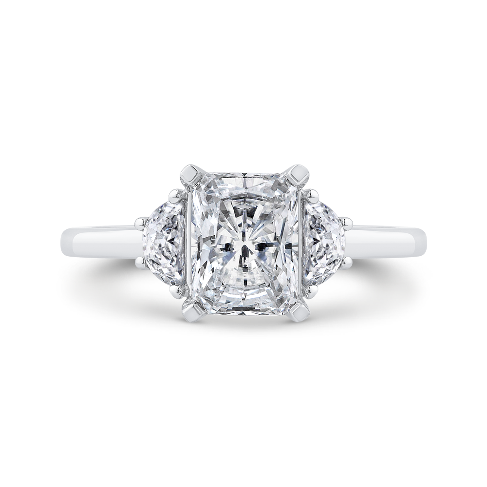 14k white gold three stone engagement ring center radiant with half-moon sides diamond - lab diamond ring