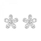 10K White Gold Flower Earrings with Baguette and Round Diamonds