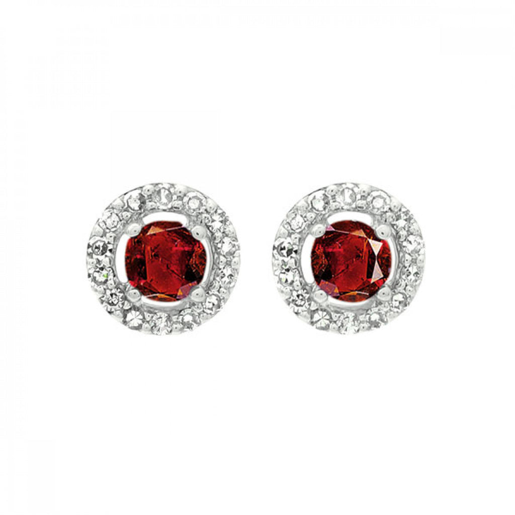 ER10366-1WDR_10KW Round Halo Style Ruby Earrings